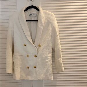 Zara Women's Cream Blazer with Gold Accents